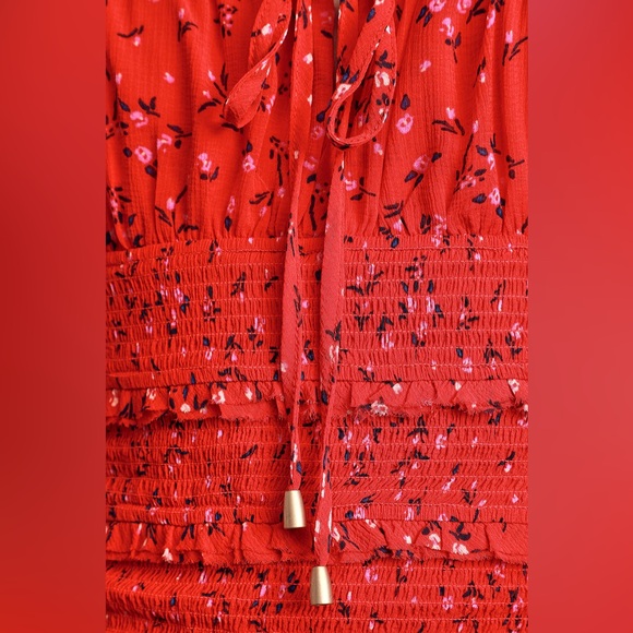 Free People Lolita Red Floral Print Ruffled Top - Size Large - Picture 5 of 14